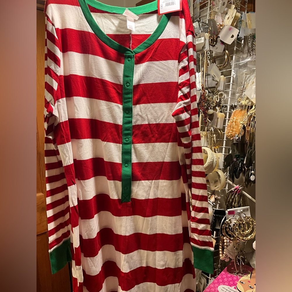 WONDERSHOP ONESIES Red White Green Holiday Stripe Union Suit PJ NEW PLUS SZ 1x3x - Picture 4 of 16